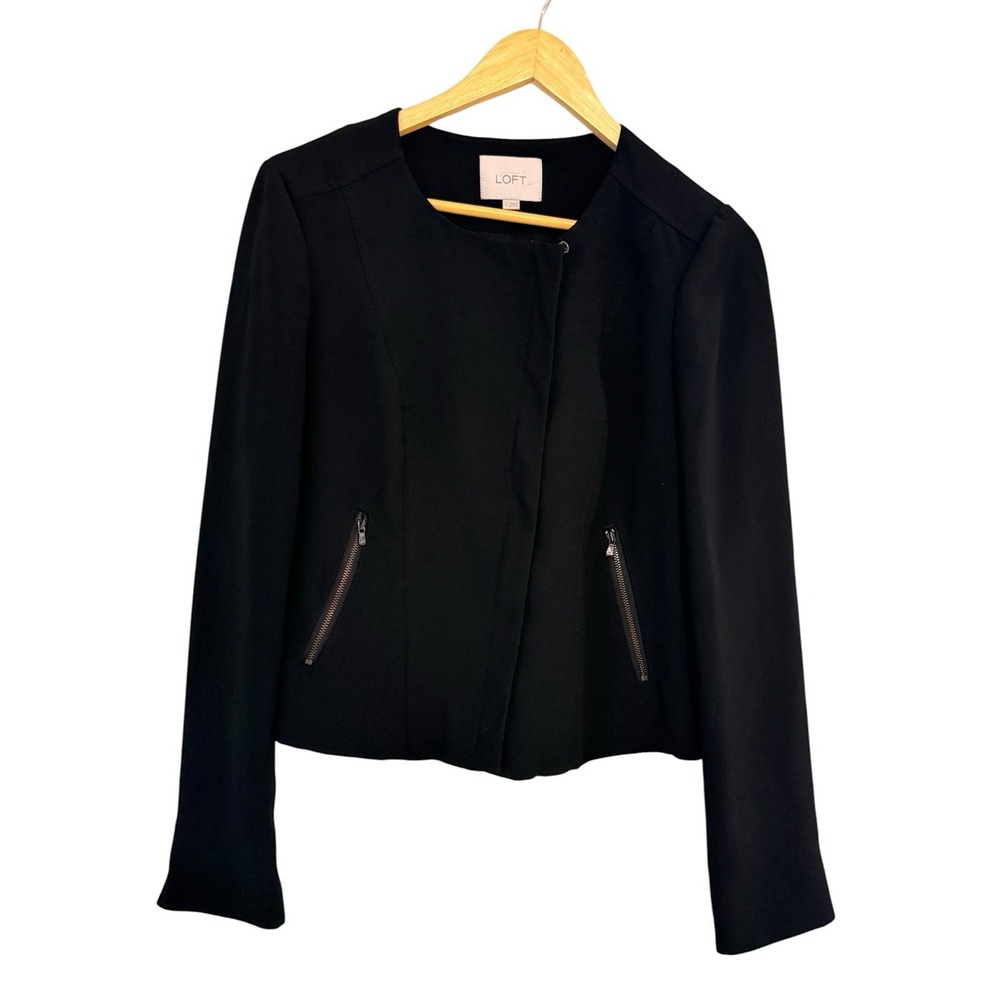 Ann Taylor LOFT Black Zip Up Short Blazer Jacket Size 6
